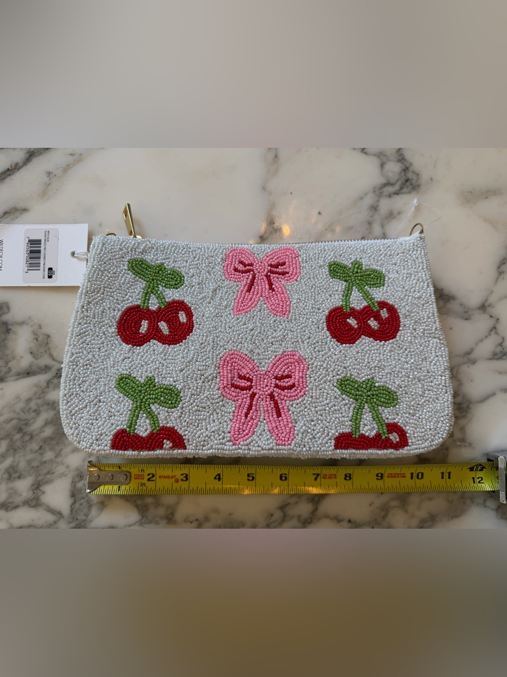 NWT Wildfox Beaded Cherry Bow Clutch Crossbody Bag White Pink Red Handmade - Picture 2 of 6